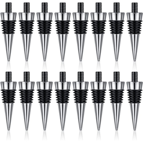 JINISHUNFA Metal Bottle Stopper Blank Stainless Steel Wine Bottle Stopper Kit Reusable Wine Saver Corks Chrome Bottle Stopper Set Hardware for Wedding Wine Party Bar Turning (16 Pieces,8 x 1.25 Thread Size)