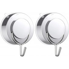 JINSHUNFA Suction Cup Hooks, Silver Twist Suction Cups with Metal Hooks Removable Heavy Duty Window Glass Door Suction Hangers Reusable Suction Cup Holders for Kitchen Bathroom Shower Wreath - 2 Pcs