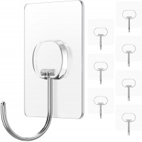 JINSHUNFA Adhesive Wall Hooks 13LB Heavy Duty No Drill Large Transparent Waterproof Hooks for Bathroom Kitchen Towel Coat 8 Pack